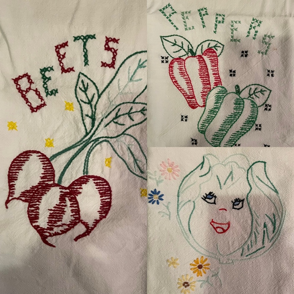 Set of 3 vintage embroidered tea towels